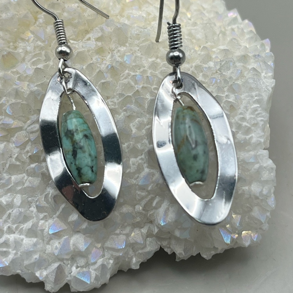 Silver and Turquoise Oval Earrings